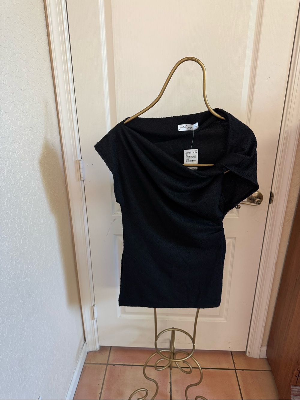 Petal + Pup Black Asymmetric Draped Knit Tunic